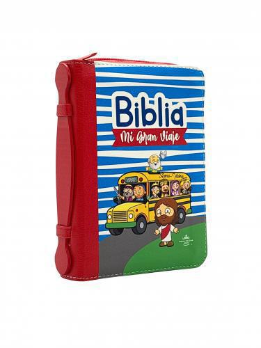 Biblia para Niños Reina-Valera 1960 “Mi Gran Viaje” - Tono rojo con rayas azule