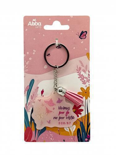 Llavero Acrílico con Tassel "Vivimos por fe, no por vista" 2 Corintios 5:7