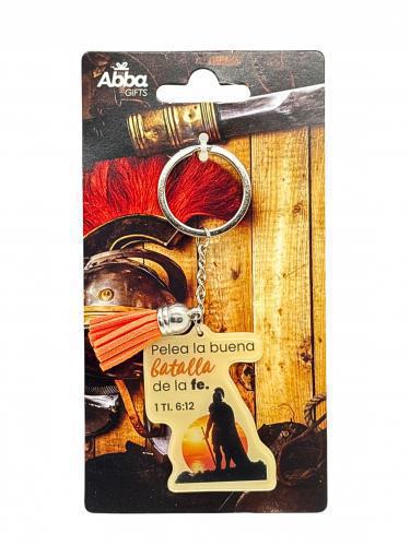 Llavero Acrílico con Tassel "Pelea la buena batalla de la fe" 1 Timoteo 6:12