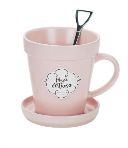 Taza de 14oz en forma de maceta, Colección Sembrador -  “Mujer virtuosa”