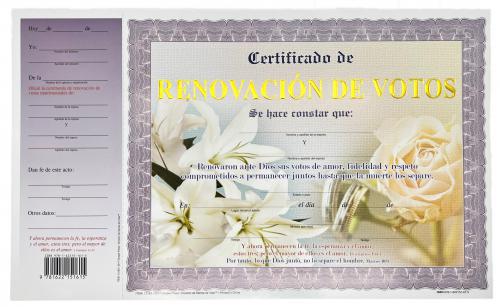 Certificado Renovacion De Votos 15 unidades