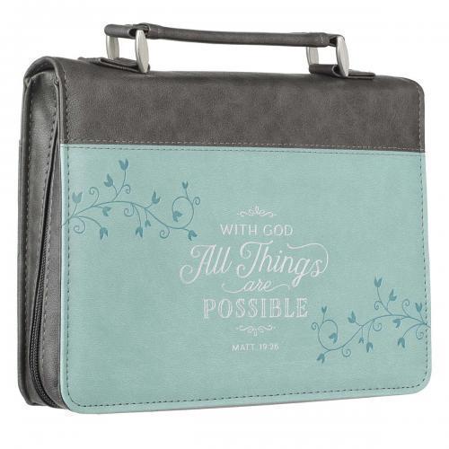 Bible Cover; "All Things Are Possible" Medium Size, Blue-Gray