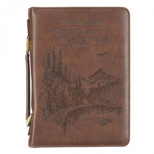 Forro para biblia "On wings like eagle" tamaño mediano, color cafe marron, versi