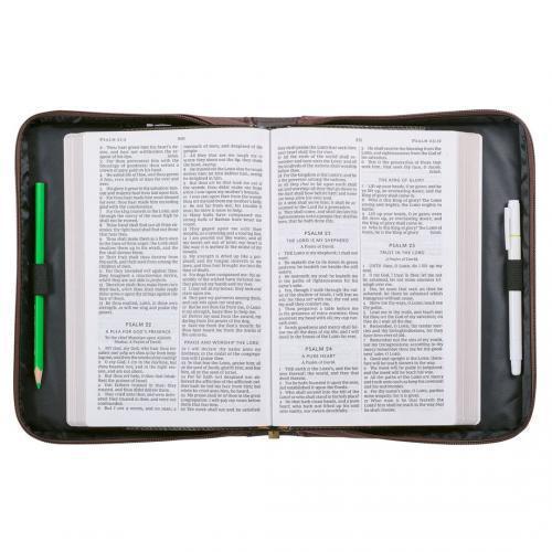 XL Bible Cover. Imitation Leather, Coffee Color; Strength And Defense
