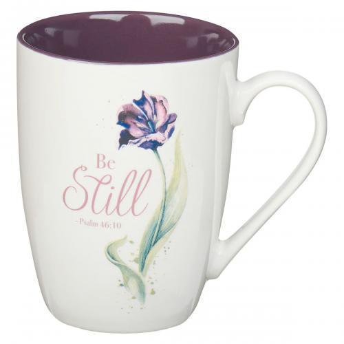 Taza de cerámica 12 oz; Be Still Purple Bloom