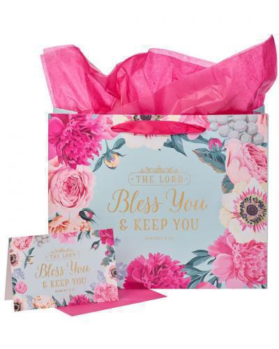 Bolsa Para Regalo, Tamaño Grande - Bless You & Keep You Pink Floral, Incluye Tar