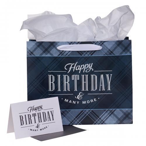 Gift bag, large, gray; "Happy birthday"