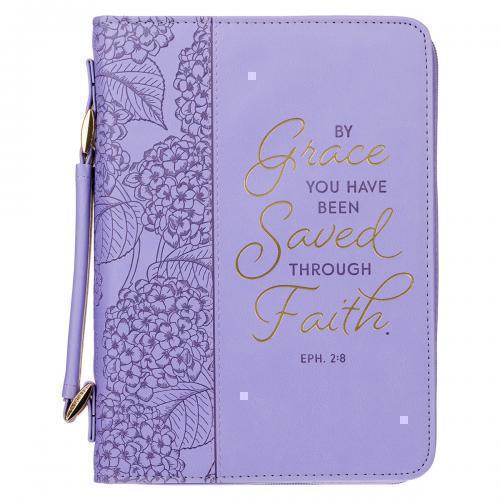 Forro Mediano "Saved by Grace" Color Lila con versiculo Ephesians 2:8