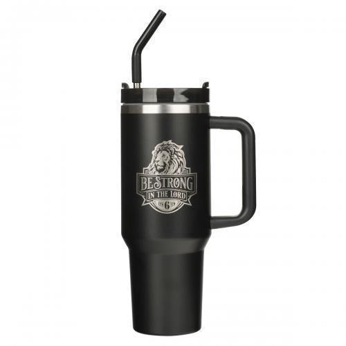Be Strong In The Lord Thermal Tumbler, Black Lion Design 40 oz