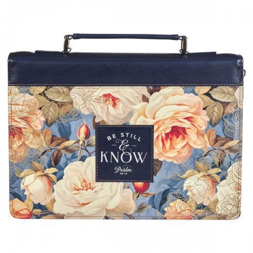 Forro para Biblia, Tamaño GRande - Be Still Serene Roses Blue