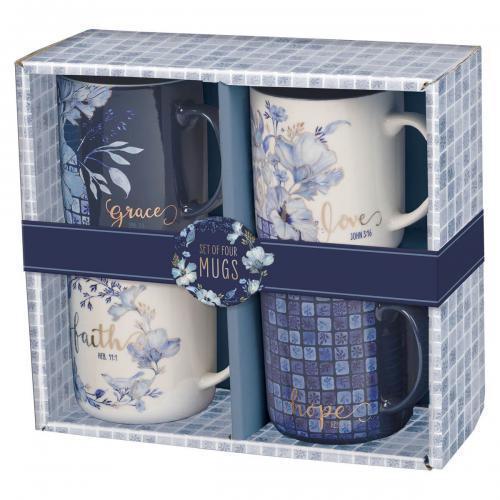 Set de 4 Tazas - Blue Floral Tile