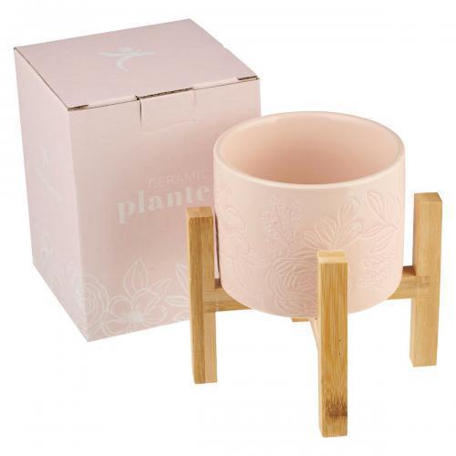 Maceta decorativa, Sophia rosa con base de bambú
