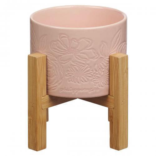 Maceta decorativa, Sophia rosa con base de bambú