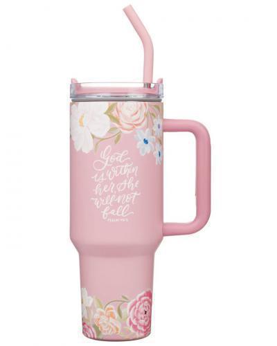 Stainless Steel Tumbler - God is With Her Pink Floral 40 oz