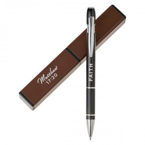 Boligrafo con Estuche: Faith Tinta Negro, Estuche Cafe