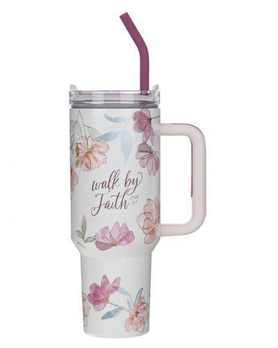 Tumbler with Handle "Walk by Faith"