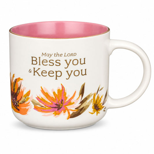 Taza De Ceramica - Bless You and Keep You Coral Floral - 14 onzas