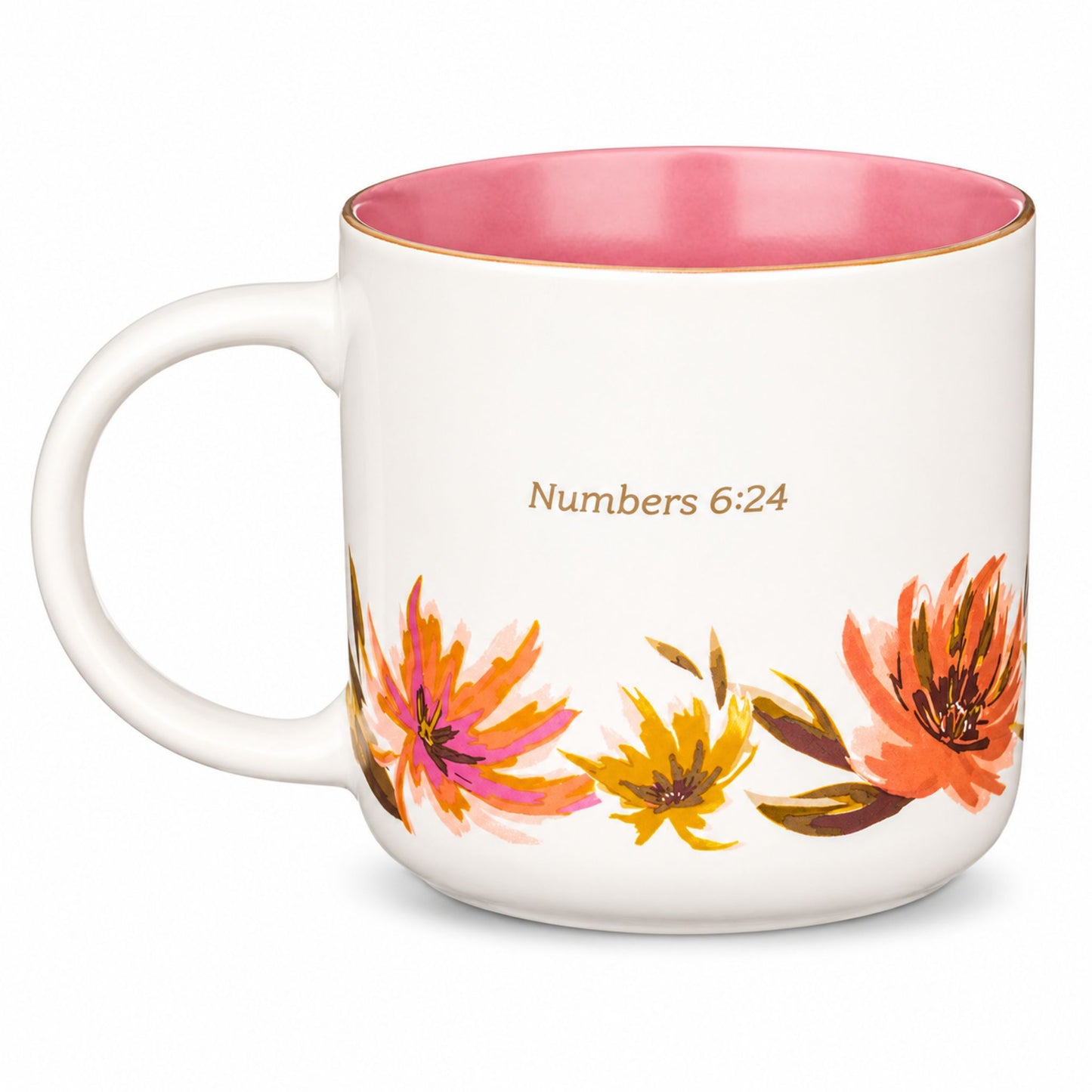 Taza De Ceramica - Bless You and Keep You Coral Floral - 14 onzas