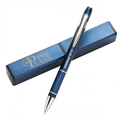 Pluma con Estuche Color Azul con Versiculo Jeremias 29:11 (ingles)