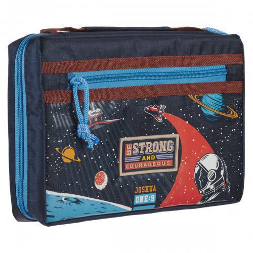 Bible Cover, Small - Strong and Courageous Blue Space