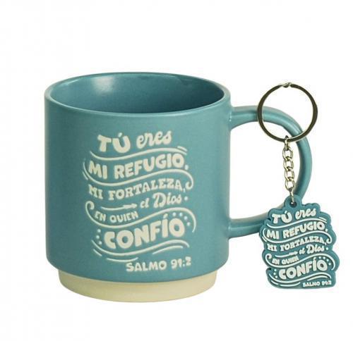 Paquete con Taza de 14oz y Llavero de caucho - Tu Eres Mi Refugio
