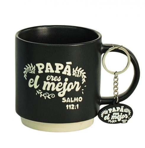Paquete con Taza de 14oz y Llavero de caucho - Llavero Papa Eres El Mejor