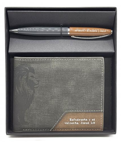 Set Billetera y Bolígrafo "Esfuérzate y sé valiente" Josué 1:9