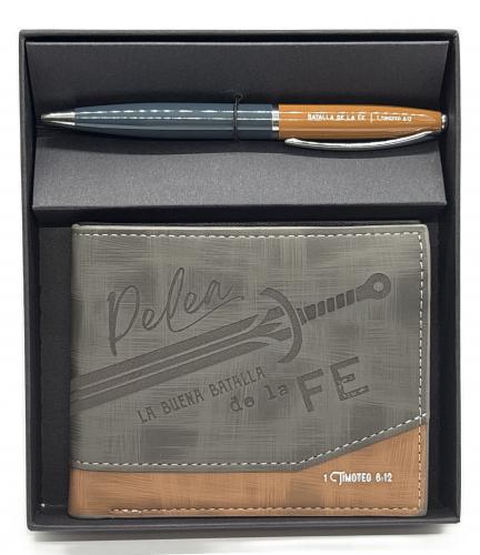 Set Billetera y Bolígrafo "Pelea la buena batalla de la fe" 1 Timoteo 6:12