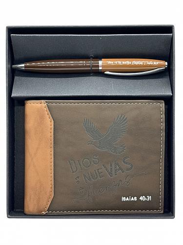 Set Billetera y Bolígrafo "Dios da nuevas fuerzas" Isaías 40:31