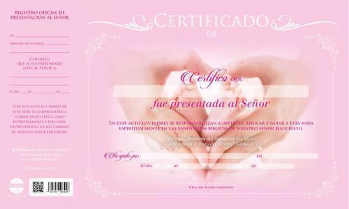 Certificado para Presentacion de Niña , Tono Rosa, Paquete de 20 unidad