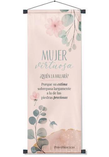 Pergamino Banner: Proverbios 31:10 Rosa