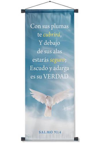 Pergamino Banner: Salmo 91:4 Paloma Azul
