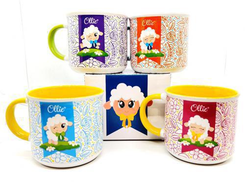Taza de Ceramica "Ollie" 14 Onzas, 4 Diseños