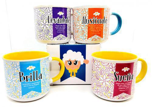Taza de Ceramica "Ollie" 14 Onzas, 4 Diseños