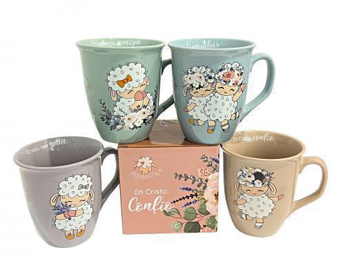 Taza de ceramica, Colección "En Cristo Confio" 4 diseños, 14 onzas