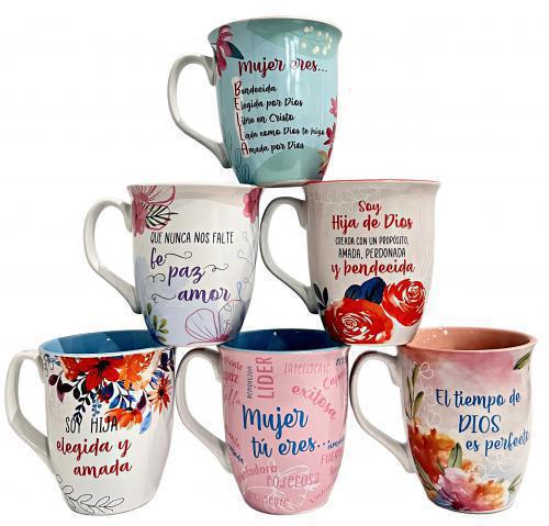 Taza de ceramica, Colección Amada y Bendecida, 6 diseños, 14 onzas