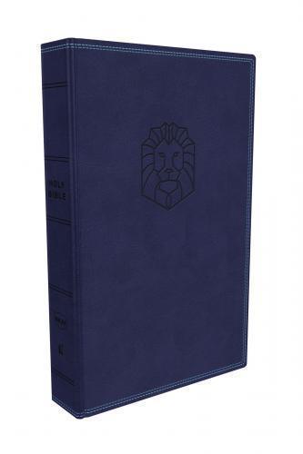 Biblia NKJV Tamaño Manual, Sentipiel Color Azul, Diseño León, Canto Blanco