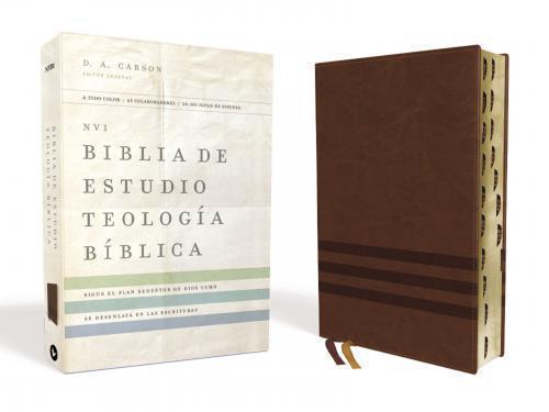 NVI Biblia de Estudio Teologia Biblica, Imitación piel, color cafe con índice