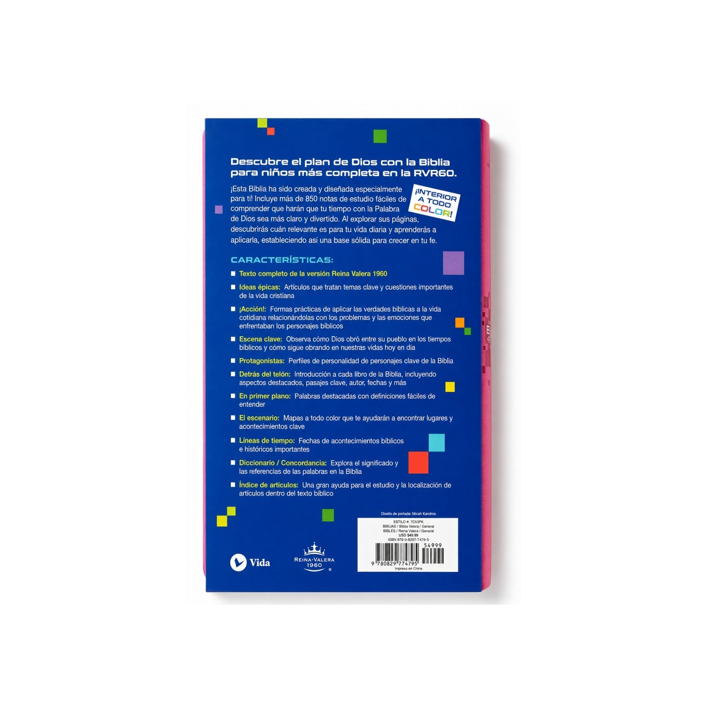 RVR60 Biblia de estudio para niños, Leathersoft, Rosado