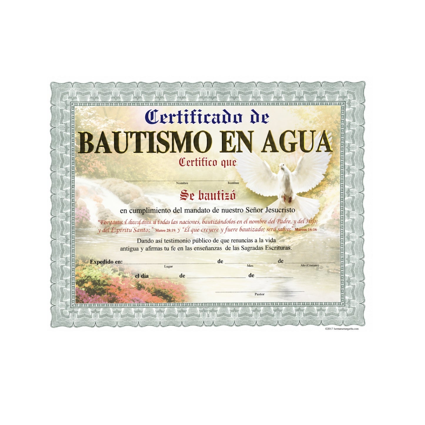 Water Baptism Certificate, 15 units