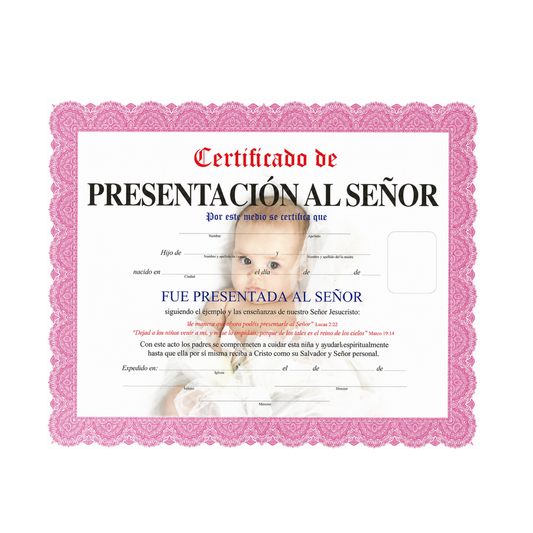Certificado Presentacion Al Señor Color Rosa Para Niña