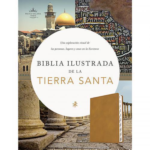 RVR 1960 Biblia ilustrada de la Tierra Santa, café símil piel con índice