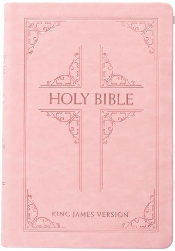 Biblia KJV, Tamaño Grande, Imitación Piel Color Rosa, Con Indice, Letra 14 punto