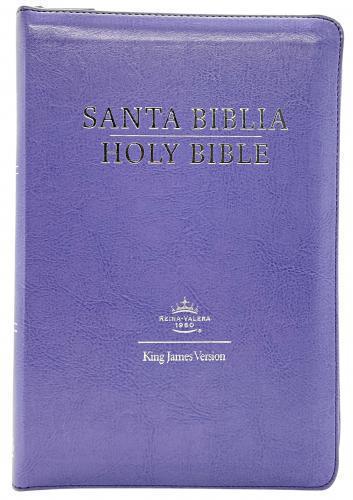 Biblia RVR60 KJV Bilingüe Imitación Piel, Color Lila, Cierre e Indice