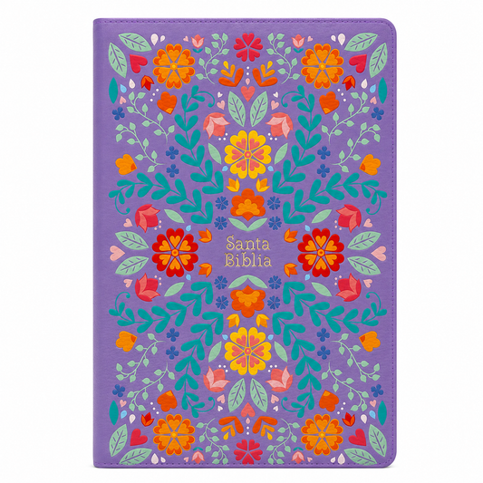 Biblia RVR1960 Simil Piel, Tamaño Gigante, Diseño Floral Lila