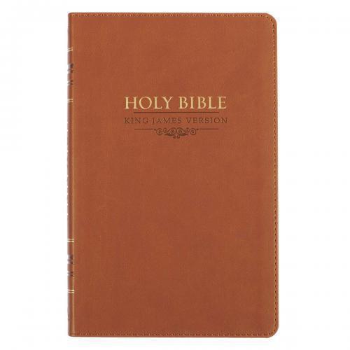 Biblia KVJ (inglés) tamano manual, imitación piel, color cafe.