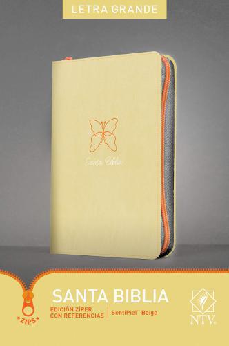 Biblia NTV Referencias, Letra Grande, Color Beige, Diseño Mariposa Con Cierre