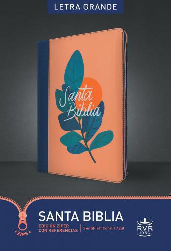 Biblia RVR60, Tamaño Grande Ultrafina, Sentipiel Color Coral, Edición Zíper