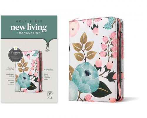 Biblia NLT (inglés) Cubierta Canvas, Tamaño Compacto Con Cierre, Diseño Floral