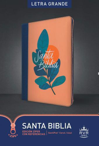 Biblia RVR60 Gigante, Sentipiel Color Coral / Azul, Referencias, Letra Grande